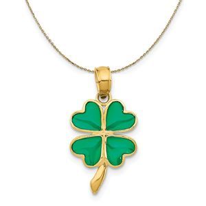 14k Yellow Gold Clear Acrylic 4 Leaf Clover, 10mm Necklace - 20 Inch
